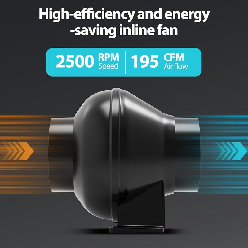 Toolazy 4 Inch 195 CFM Inline Duct Ventilation Fan HVAC Vent Blower with Variable Speed Controller for Hydroponics Grow Tent, Black - Image 4